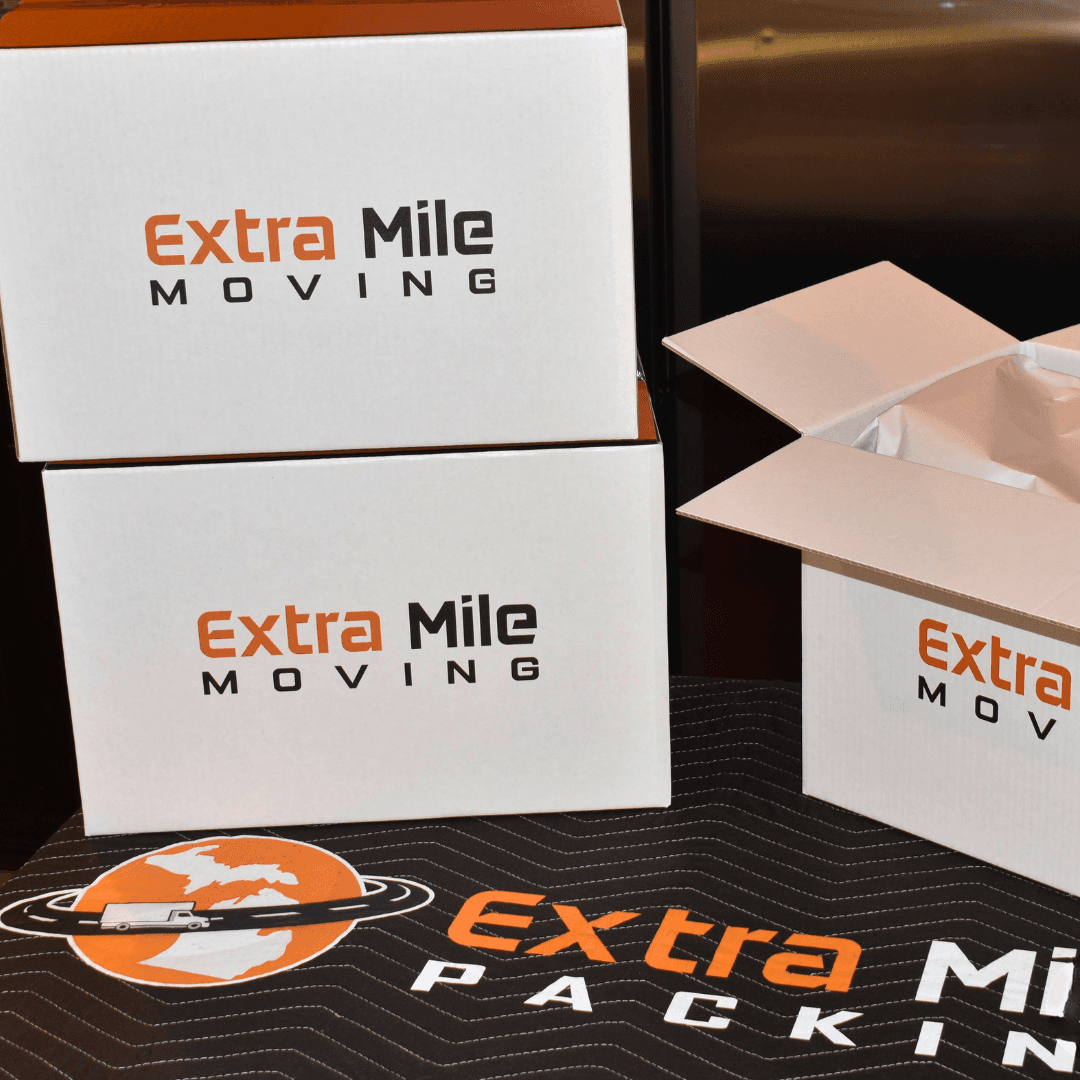 Branded Extra Mile Moving boxes and professional packing materials